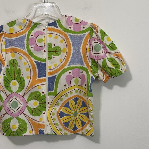 Avara Sidney Top S Zip Back Puff Short Sleeve Summer Trendy Crop Floral NEW - Picture 6 of 9